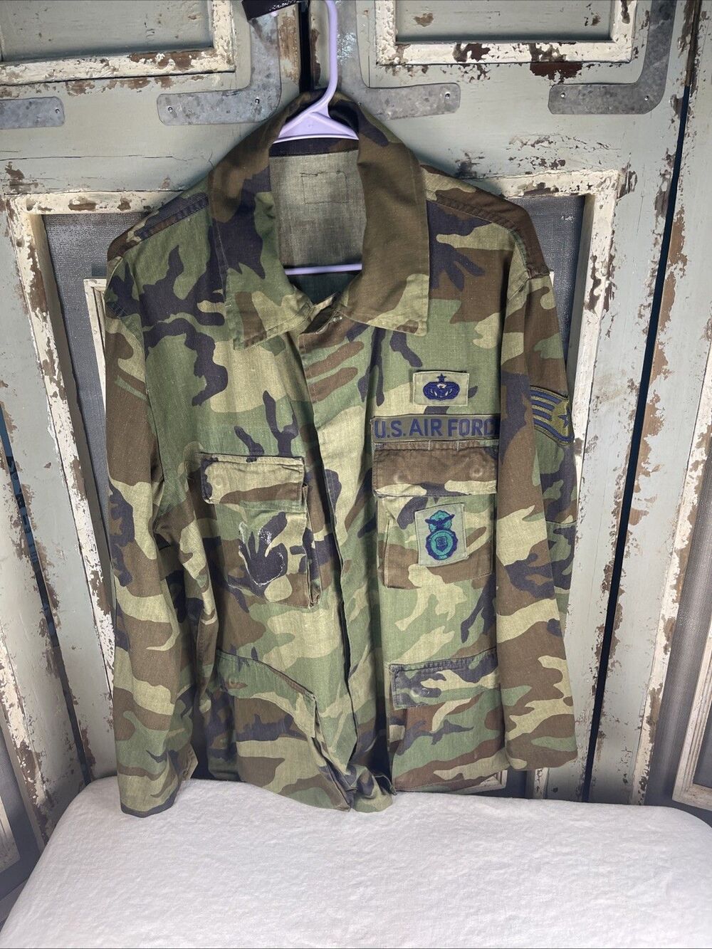 VTG US Air Force BDU Jacket Mens M M81 Woodland Camo Staff Sergeant Patches